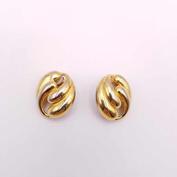 Erwin Pearl Clip On Earrings Gold Tone Oval Scallop Swirl Signed - Picture 1 of 7
